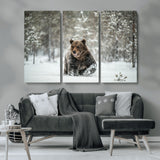 43350-MGV-CV-36X24-Wild Bear in Snow Wall Art – Majestic Wildlife Photography Print, Winter Forest Nature Decor for Cabin, Lodge, Rustic Home,
