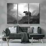 49504-MGV-CV-36X24-Black and White Grizzly Bear Wall Art – Wilderness Wildlife Painting, Rustic Mountain Cabin Decor, Monochrome Animal Print for