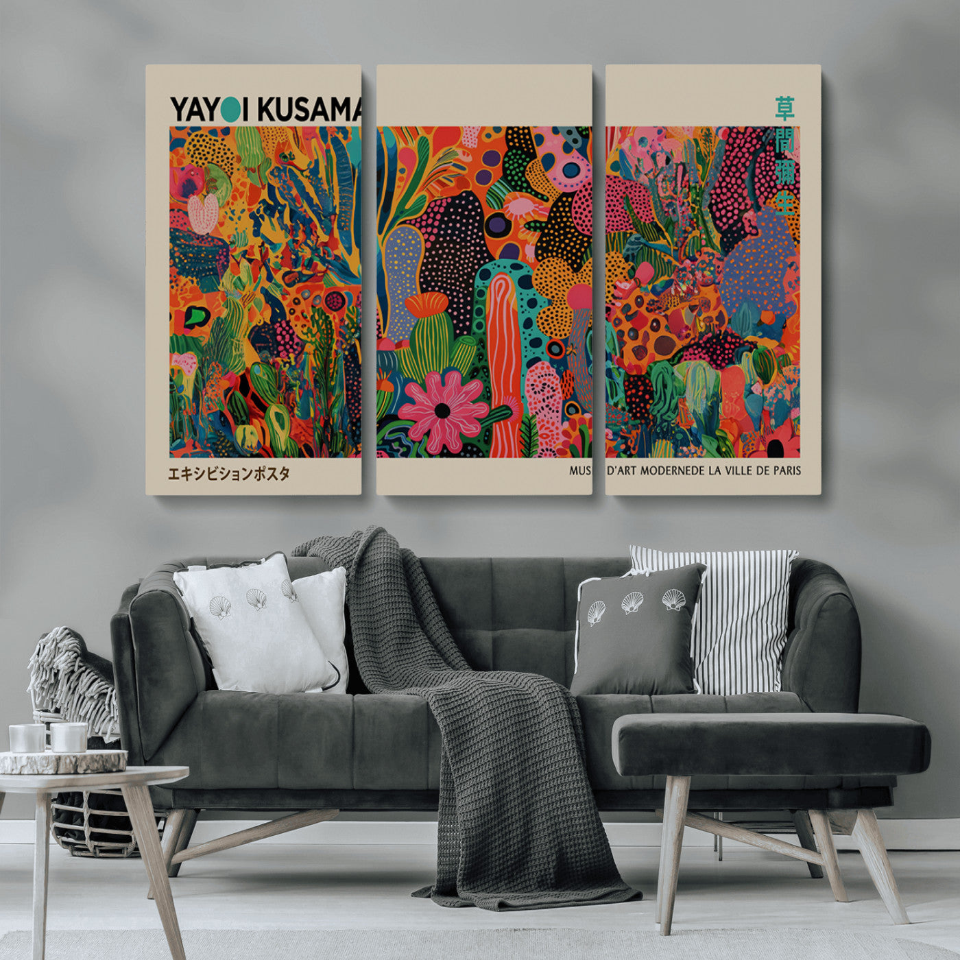 40791-MGV-CV-36X24-Kusama Inspired Wall Art – Vibrant Abstract Floral Jungle Canvas Print, Bold Pop Art Botanical Decor for Living Room, Bedroom, or