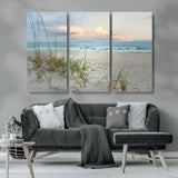 Test1001-MGV-CV-36X24-Coastal Beach Wall Art – Panoramic Ocean Waves and Sandy Dunes Canvas Print, Serene Seascape with Sea Oats for Relaxing Home or