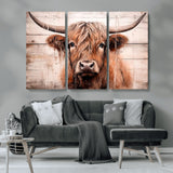 93730-MGV-CV-36X24-Scottish Cow Wall Art Canvas Print, Framed Longhorn Cow Art Picture Print, Highland Cattle Perfect Rustic Farmhouse Decor Artwork