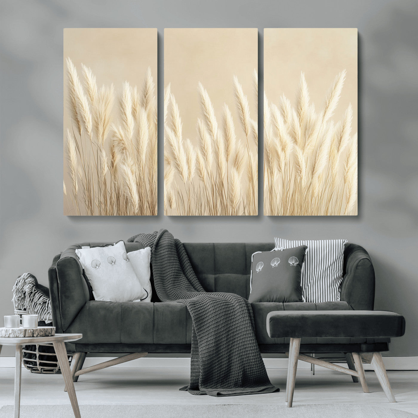 81444-MGV-CV-36X24-Pampas Grass Wall Art Canvas Print, Framed Beige Pampas Grass Art Picture Print, Minimalist Beige Perfect Minimalist Nature Decor