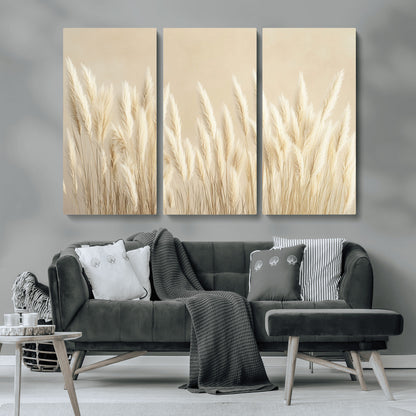 81444-MGV-CV-36X24-Pampas Grass Wall Art Canvas Print, Framed Beige Pampas Grass Art Picture Print, Minimalist Beige Perfect Minimalist Nature Decor