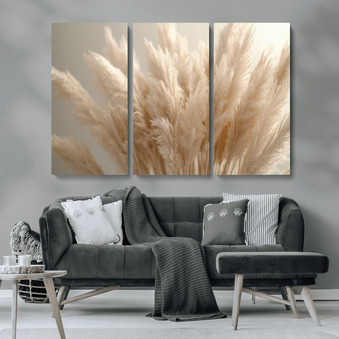 50300-MGV-CV-36X24-Pampas Grass Wall Art Canvas Print, Framed Minimalist Pampas Grass Art Picture Print, Beige Pampas Grass Perfect Minimalist Boho
