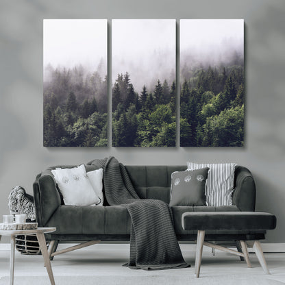 42578900-MGV-CV-36X24-Misty Pine Forest Wall Art – Tranquil Foggy Mountain Canvas Print, Nature Landscape Décor for Bedroom, Living Room, Cabin or