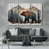 55777-MGV-CV-36X24-Rustic Bear Wall Art Canvas Print, Framed Mountain and Forest Art Picture Print, Wooden Bear Perfect Rustic Lodge Decor Artwork