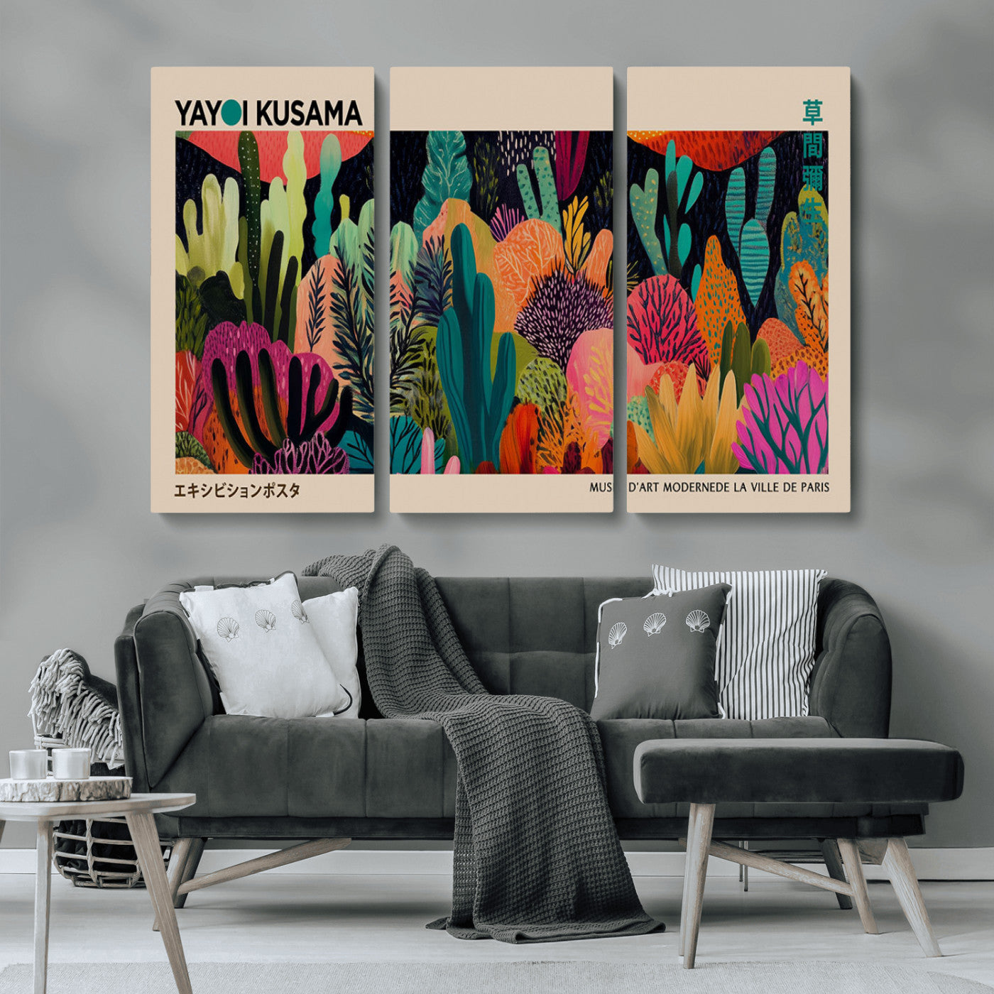 45711-MGV-CV-36X24-Yayoi Kusama Wall Art Canvas Print, Framed Abstract Yayoi Kusama Art Picture Print, Japanese Wabi Sabi Perfect Modern Abstract