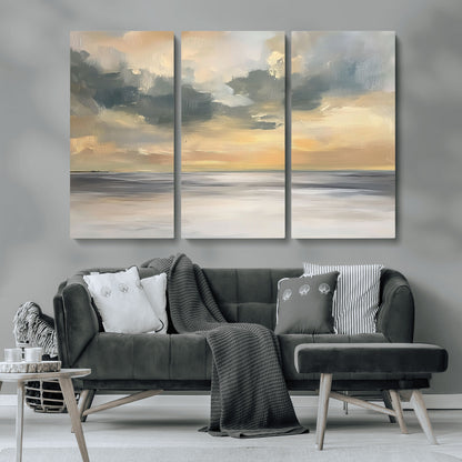 45544-MGV-CV-36X24-Ocean Sunset Wall Art – Serene Seascape Canvas Print with Golden Sky and Calm Water, Coastal Beach Artwork for Living Room,