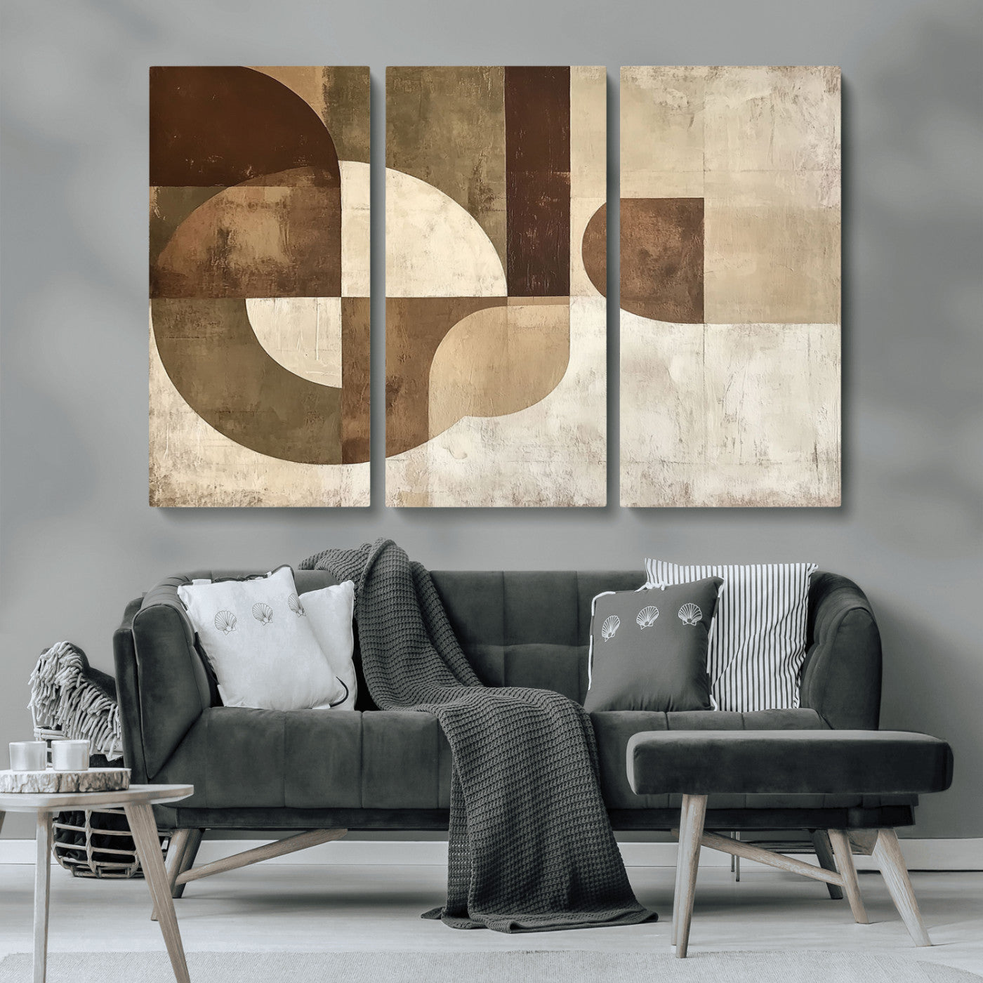 59767-MGV-CV-36X24-Abstract Geometric Shapes Wall Art – Modern Minimalist Canvas Print, Neutral Brown Beige Tan Artwork for Living Room, Bedroom,