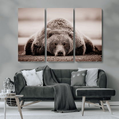 20611-MGV-CV-36X24-Grizzly Bear Wall Art – Majestic Wildlife Sepia Canvas Print, Rustic Nature Animal Artwork for Cabin, Lodge, Living Room, Bedroom,