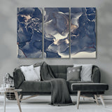 28282-MGV-CV-36X24-Blue Abstract Wall Art – Modern Ink Swirl Canvas Print, Contemporary Navy and Gold Painting for Living Room, Bedroom, Office or