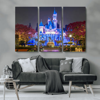 66710-MGV-CV-36X24-Enchanted Castle Wall Art – Magical Night Scene Canvas Print with Glowing Lights, Fantasy Architecture Artwork for Living Room,