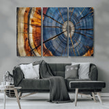 10583-MGV-CV-36X24-Tree Ring Wall Art – Abstract Wood Grain Canvas Print with Blue and Brown Tones, Nature Inspired Rustic Artwork for Living Room,