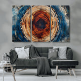 90395-MGV-CV-36X24-Tree Ring Wall Art – Abstract Wood Grain Canvas Print with Fiery Red and Blue Tones, Bold Rustic Nature Inspired Artwork Decor for