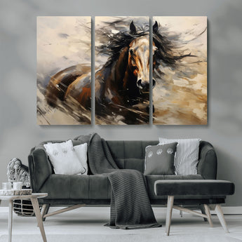 53001-MGV-CV-36X24-Wild Horse Wall Art – Majestic Stallion Canvas Print with Flowing Mane, Rustic Western Style Painting for Living Room, Office or