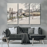 60292-MGV-CV-36X24-Central Park Winter Wall Art – Snowy Bow Bridge Canvas Print, Scenic New York City Landscape Photography for Living Room, Bedroom