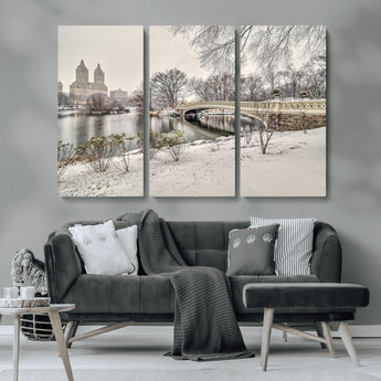60292-MGV-CV-36X24-Central Park Winter Wall Art – Snowy Bow Bridge Canvas Print, Scenic New York City Landscape Photography for Living Room, Bedroom