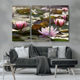 72218-MGV-CV-36X24-Water Lily Pond Wall Art – Pink Lotus Flowers Canvas Print with Green Lily Pads, Peaceful Botanical Artwork for Living Room,