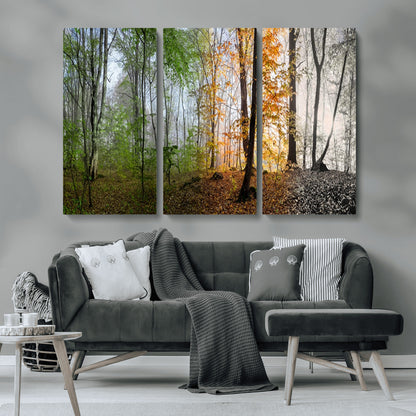 95317-MGV-CV-36X24-Four Seasons Forest Wall Art – Panoramic Nature Canvas Print Showing Spring, Summer, Autumn and Winter Landscape for Living Room,
