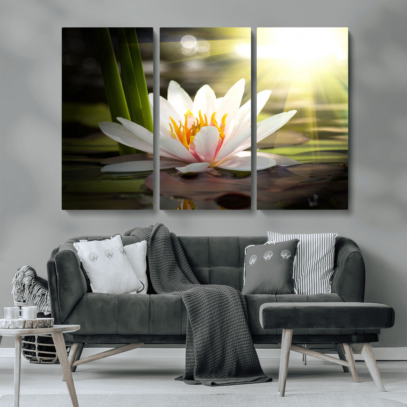 60352-MGV-CV-36X24-White Water Lily Wall Art – Lotus Flower Canvas Print with Sunlight Reflection, Peaceful Botanical Artwork for Living Room,