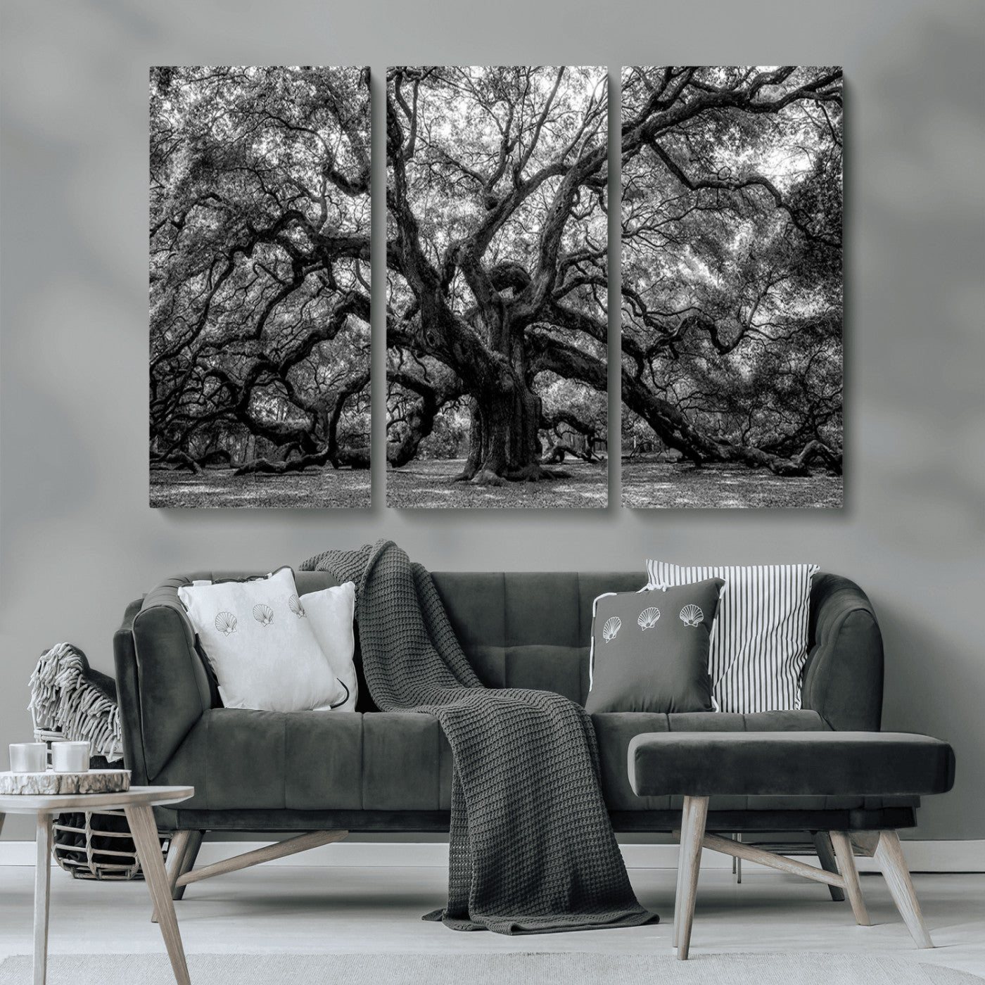 132944706-MGV-CV-36X24-Ancient Tree Wall Art – Black and White Photography Canvas Print Featuring Majestic Twisting Branches, Rustic Nature Artwork for