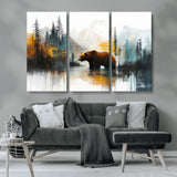 50308-MGV-CV-36X24-Abstract Rustic Bear Wall Art – Forest and Mountain Scene Canvas Print, Nature Artwork for Modern Farmhouse or Log Cabin Decor