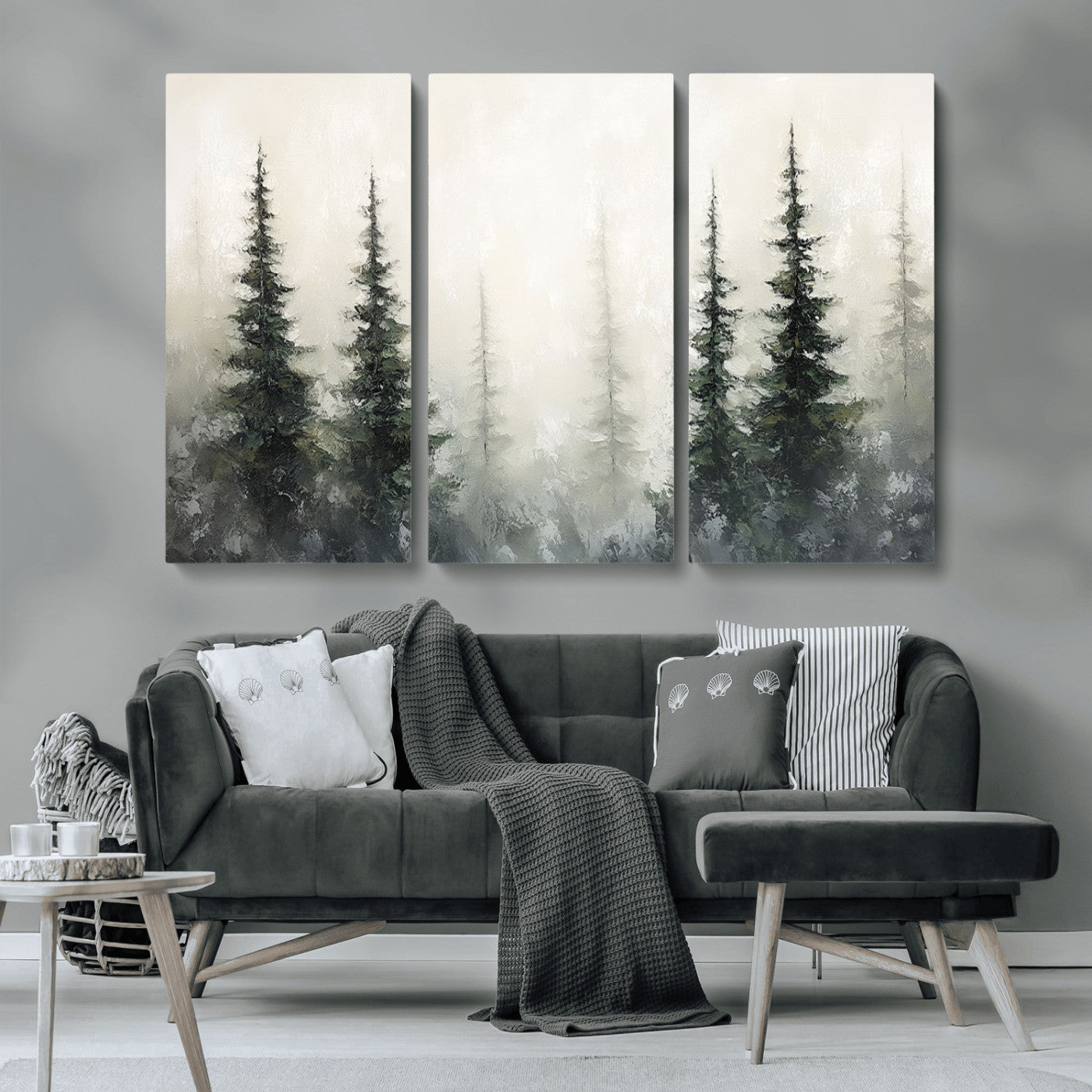 33241-MGV-CV-36X24-Misty Forest Wall Art Canvas Print, Framed Foggy Pines Art Picture Print, Forest Haze Perfect Rustic Minimalist Decor Artwork