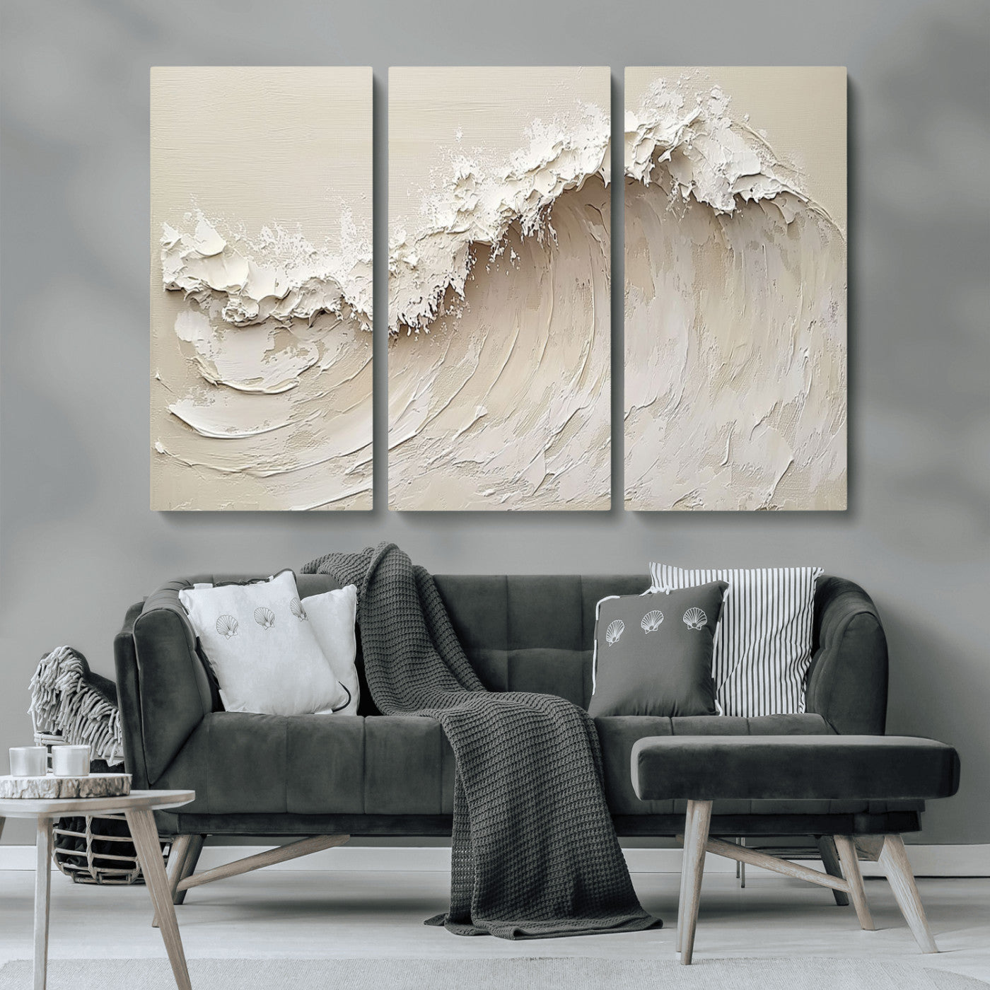 45175-MGV-CV-36X24-Textured Wave Wall Art Canvas Print, Framed Minimal Seascape Art Picture Print, Elegant Wave Perfect Modern Coastal Decor Artwork