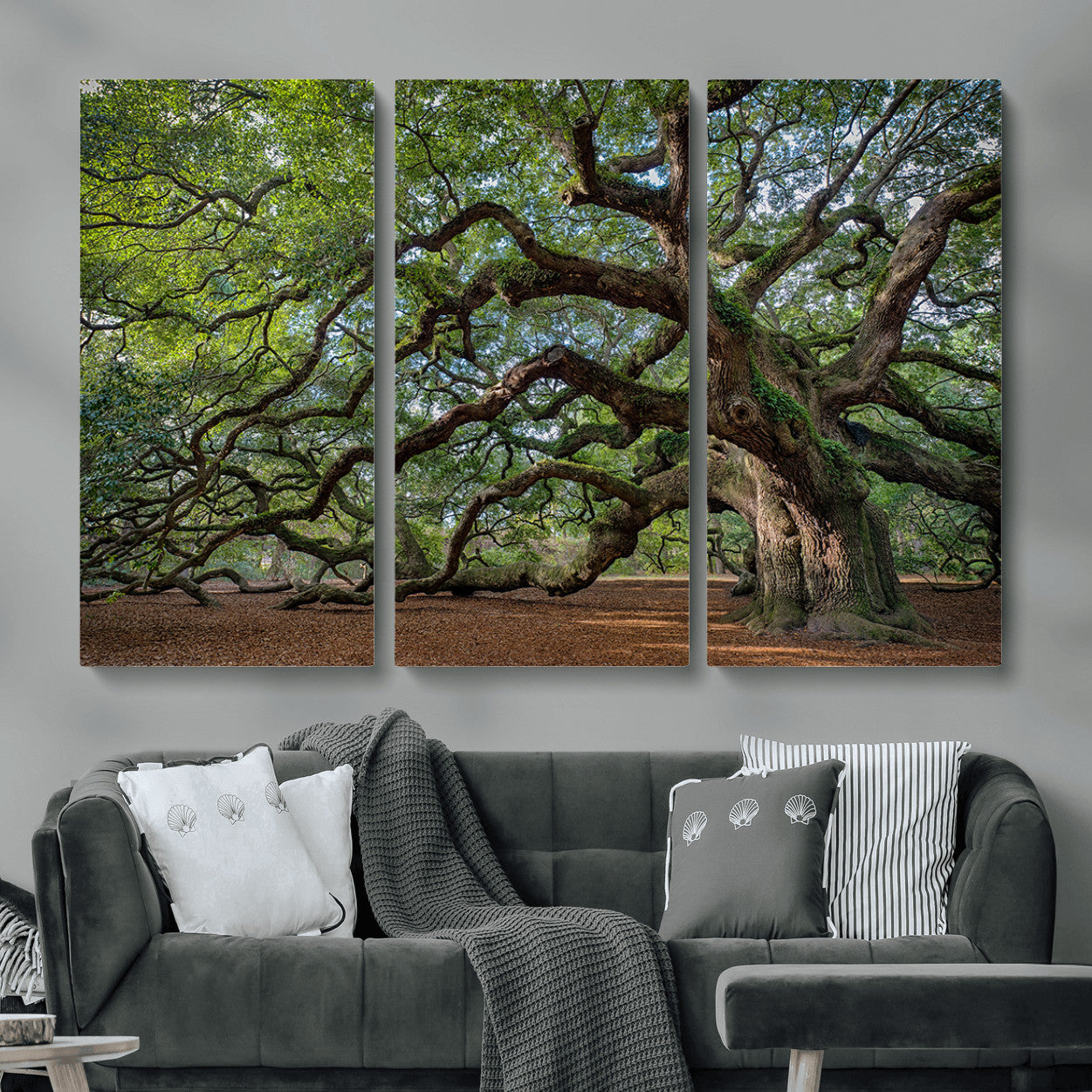 MGV-CV-48X32-3P - Historic Tree Wall Art Canvas Print, Framed Mossy Tree Art Picture Print, Twisted Branches Perfect Nature Southern Decor Artwork