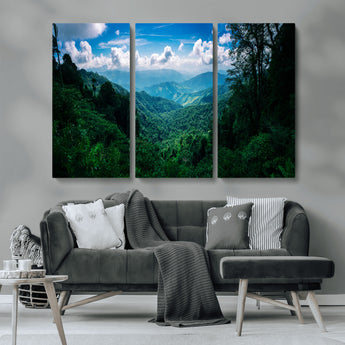 74439378-MGV-CV-36X24-Tropical Jungle Wall Art Canvas Print, Framed Lush Valley Art Picture Print, Forest Mountains Perfect Tropical Wilderness Decor