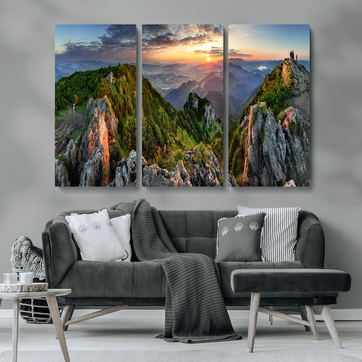 51582565-MGV-CV-36X24-Mountain Sunrise Panorama Wall Art – Scenic Landscape Canvas Print, Hiking Adventure Nature Photography, Large Mountain Range Wall