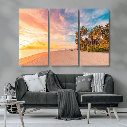 41542880-MGV-CV-36X24-Tropical Beach Wall Art Canvas Print, Framed Palm Trees Art Picture Print, Sunset Shore Perfect Tropical Coastal Decor Artwork
