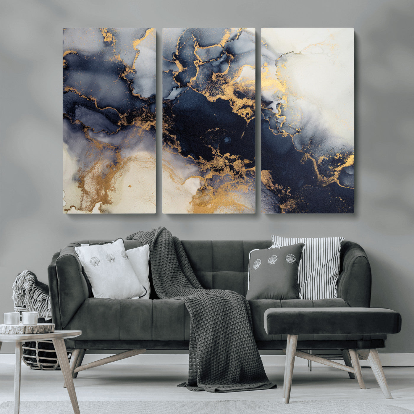 41136487-MGV-CV-48X32-3P-Black Marble Wall Art Canvas Print, Framed Gold Veins Art Picture Print, Abstract Texture Perfect Moody Luxe Decor Artwork