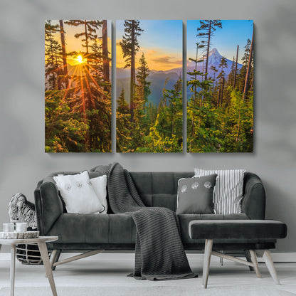 83544043-MGV-CV-36X24-Forest Sunset Wall Art Canvas Print, Framed Sunset Trees Art Picture Print, Green Pines Perfect Rustic Nature Decor Artwork