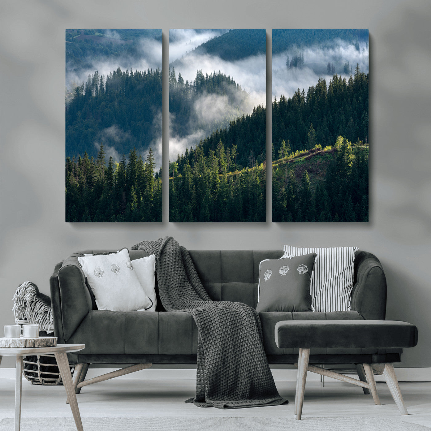 84598503-MGV-CV-36X24-Misty Forest Wall Art Canvas Print, Framed Pine Hills Art Picture Print, Moody Hills Perfect Moody Woodland Decor Artwork