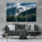 84598503-MGV-CV-36X24-Misty Forest Wall Art Canvas Print, Framed Pine Hills Art Picture Print, Moody Hills Perfect Moody Woodland Decor Artwork