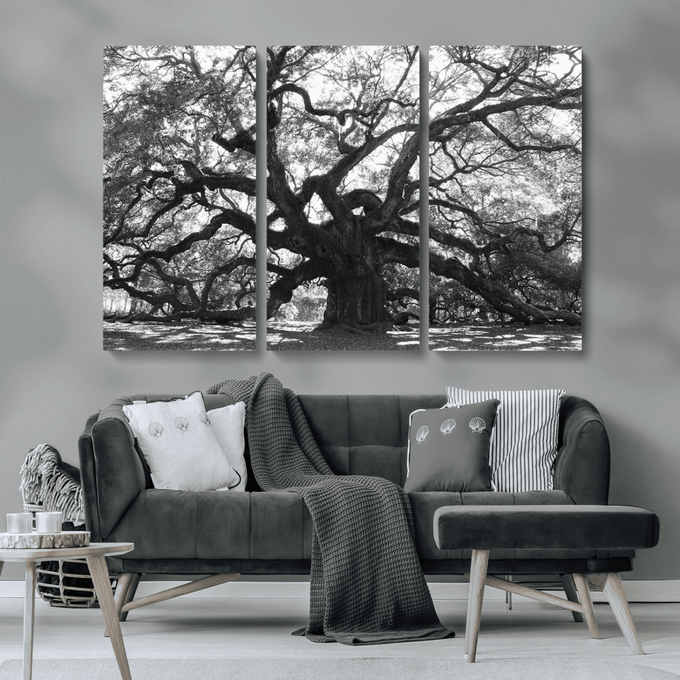 81655611-MGV-CV-36X24-Ancient Oak Wall Art Canvas Print, Framed Twisted Branches Art Picture Print, Gnarled Tree Perfect Moody Nature Decor Artwork