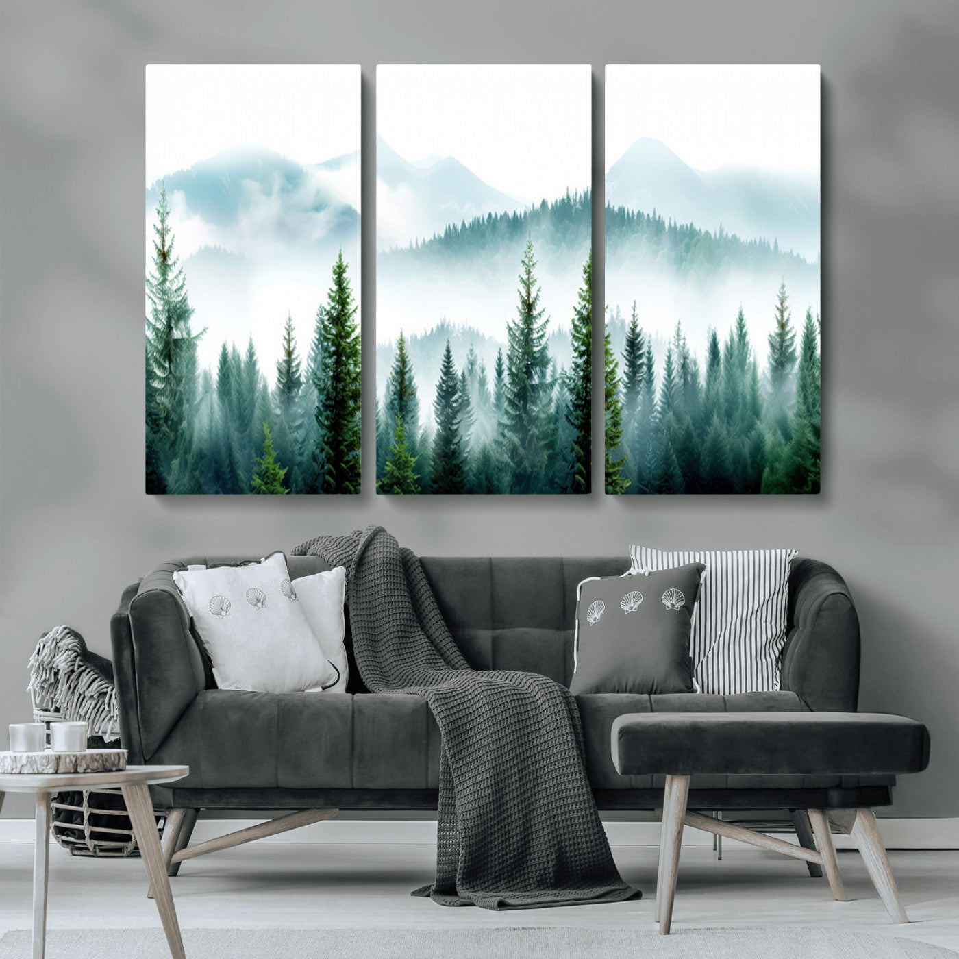 16716676-MGV-CV-36X24-Pine Forest Wall Art Canvas Print, Framed Misty Mountains Art Picture Print, Foggy Trees Perfect Moody Forest Decor Artwork