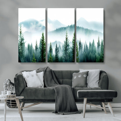 16716676-MGV-CV-36X24-Pine Forest Wall Art Canvas Print, Framed Misty Mountains Art Picture Print, Foggy Trees Perfect Moody Forest Decor Artwork