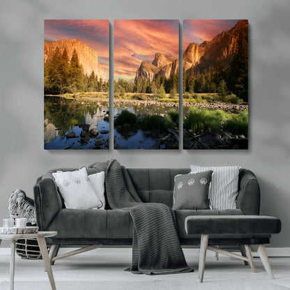 31199457-MGV-CV-36X24-Yosemite Valley Wall Art Canvas Print, Framed El Capitan Art Picture Print, Sunset Sky Perfect Vibrant Western Decor Artwork