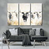 40397799-MGV-CV-36X24-Texas Longhorn Wall Art Canvas Print, Framed Rustic Herd Art Picture Print, Western Bull Perfect Neutral Western Decor Artwork