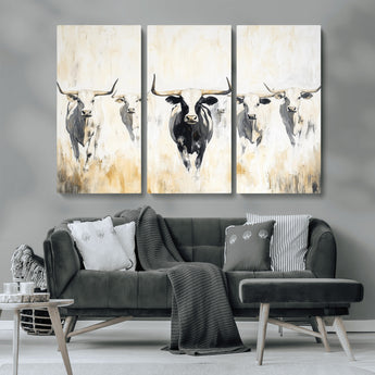 40397799-MGV-CV-36X24-Texas Longhorn Wall Art Canvas Print, Framed Rustic Herd Art Picture Print, Western Bull Perfect Neutral Western Decor Artwork