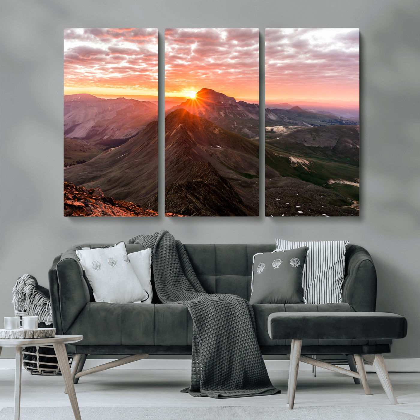 50957419-MGV-CV-36X24-Mountain Sunrise Wall Art Canvas Print, Framed Alpine Ridge Art Picture Print, Mountain Range Perfect Vibrant Rustic Decor Artwork