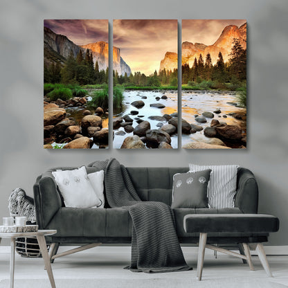 90956031-MGV-CV-36X24-Yosemite Valley Wall Art – Scenic Mountain River Landscape Canvas Print, Nature Photography for Living Room, Bedroom, Cabin,
