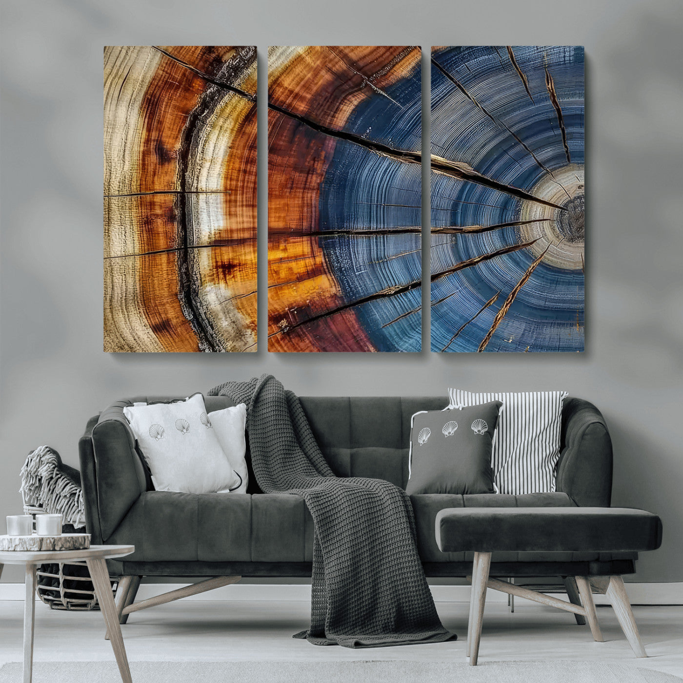 96890915-MGV-CV-36X24-Abstract Tree Ring Wall Art – Rustic Nature Canvas Print with Wood Grain Texture, Modern Earth Tone Artwork for Office, Living