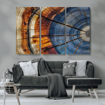 96890915-MGV-CV-36X24-Abstract Tree Ring Wall Art – Rustic Nature Canvas Print with Wood Grain Texture, Modern Earth Tone Artwork for Office, Living