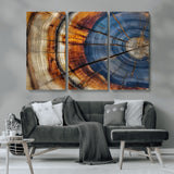 18032999-MGV-CV-36X24-Tree Ring Wall Art – Blue Brown Abstract Wood Slice Canvas Print, Rustic Modern Nature Decor for Living Room, Office, Bedroom or