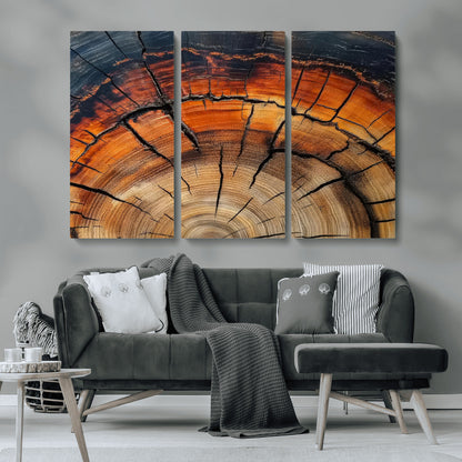 65909987-MGV-CV-36X24-Rustic Tree Ring Wall Art – Nature Inspired Wooden Texture Canvas Print, Modern Abstract Artwork for Living Room, Bedroom, Office