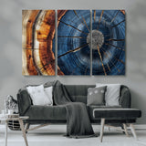 45268471-MGV-CV-36X24-Blue Tree Ring Wall Art – Rustic Wood Cross Section Canvas Print, Modern Abstract Nature Decor for Living Room, Office, or Cabin