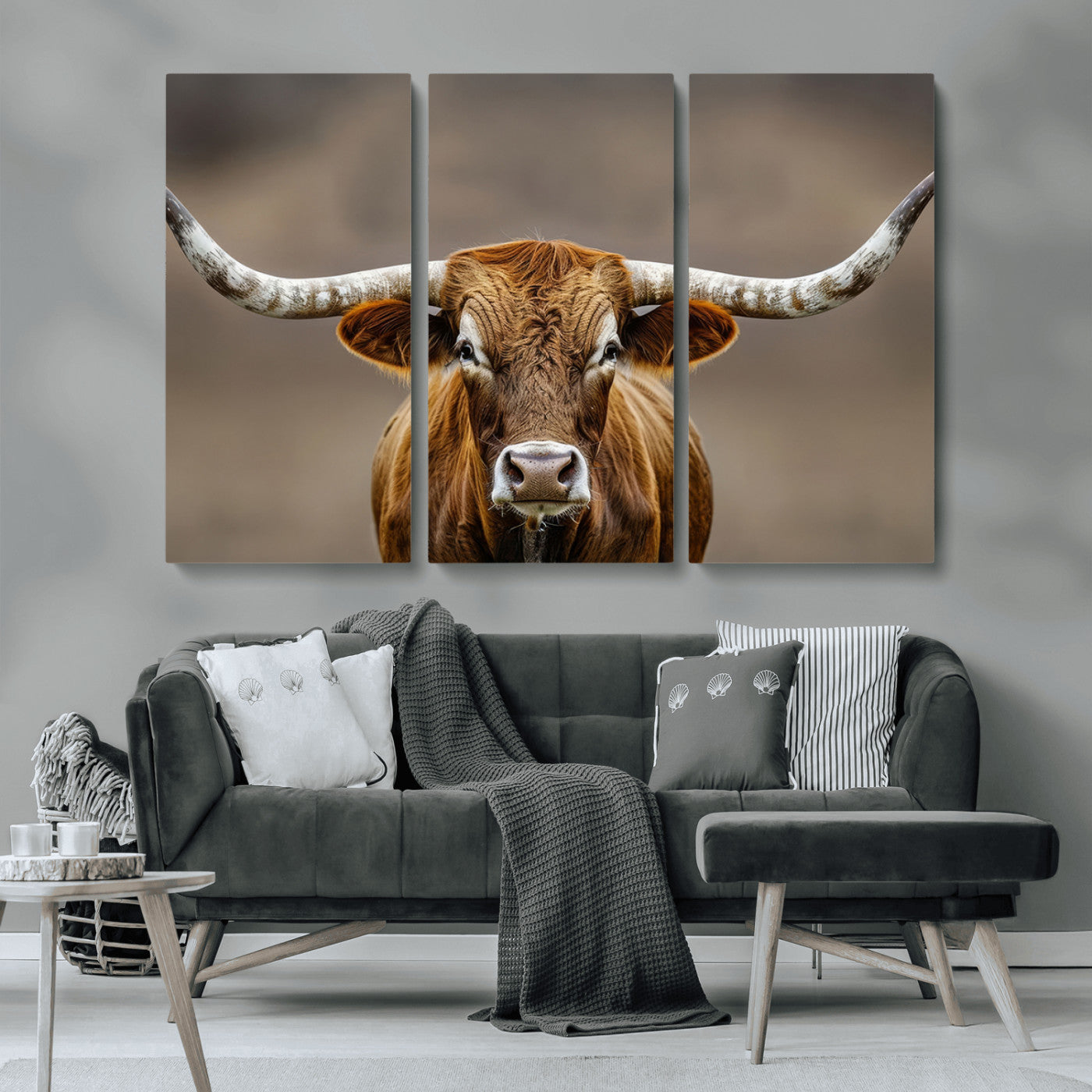 12179171-MGV-CV-36X24-Texas Longhorn Wall Art Canvas Print, Framed Brown Bull Art Picture Print, Lone Cattle Perfect Rustic Western Decor Artwork